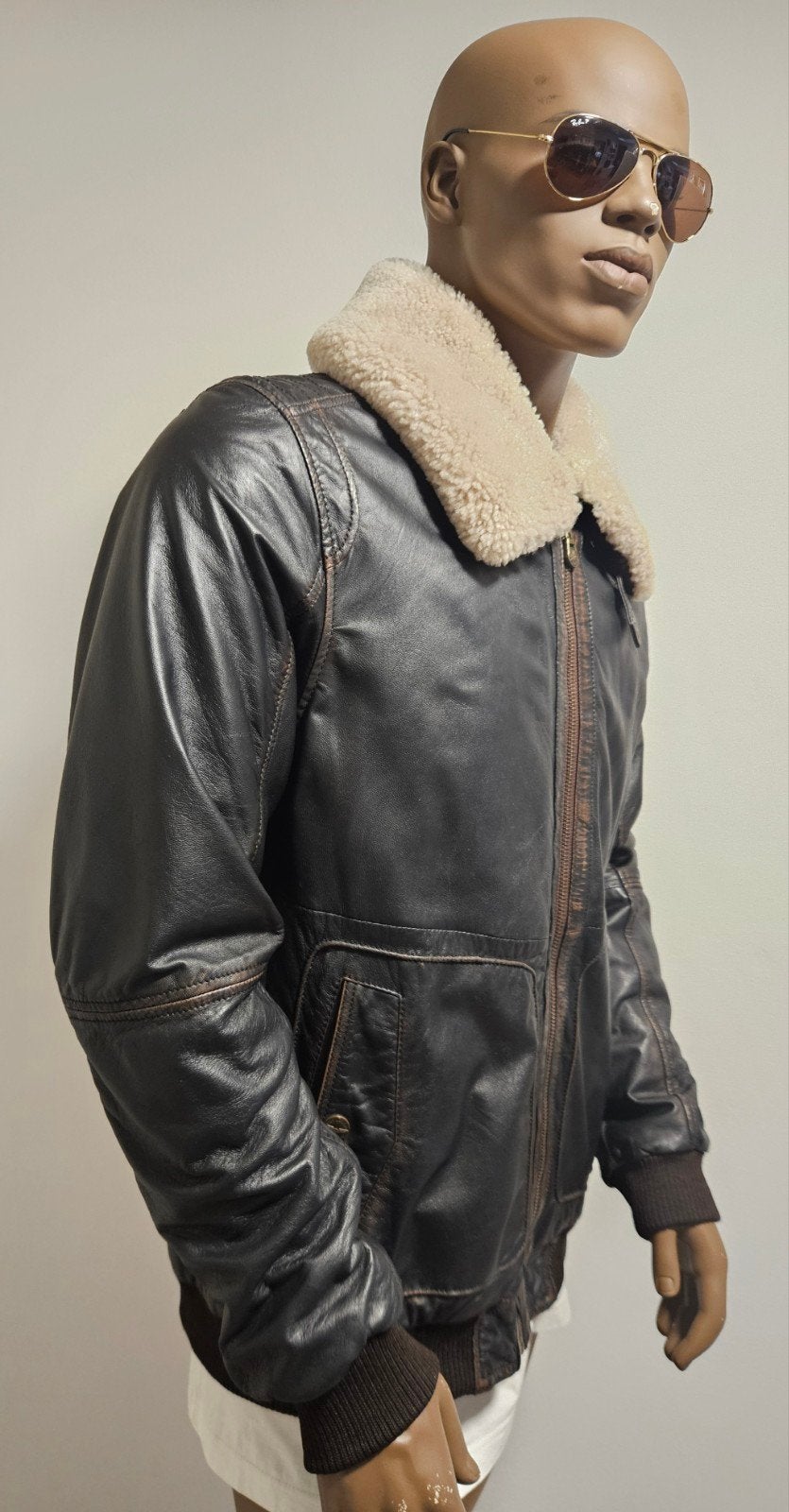 Stijvolle schapen leren jas met afneembare bontkraag  XL, PME LEGEND, Bruin, ., Maat 56/58 (XL)