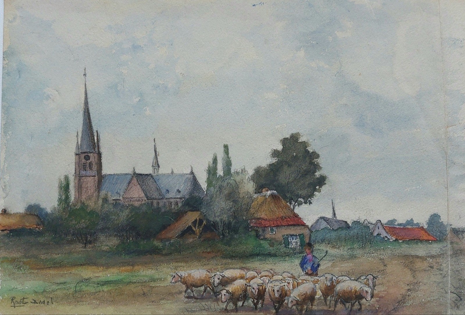 Aquarel... Hub van Winkel ... (l.o. gesigneerd) ..., Ophalen of Verzenden