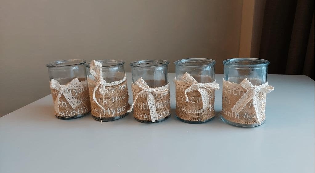 5 bloempotten met jute - zo goed als nieuw - prijs per stuk, Overige materialen, Rond, Ophalen of Verzenden, Zo goed als nieuw