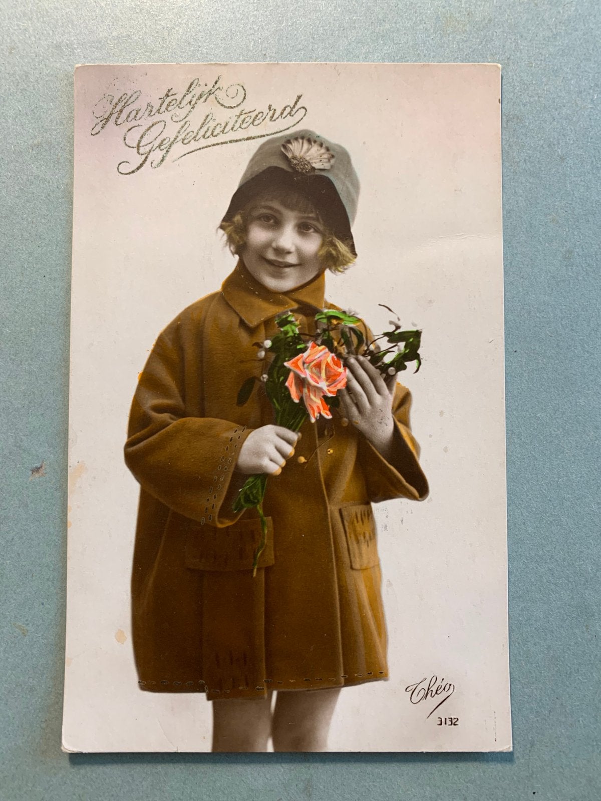 1924 Meisje in bruine jas - rozen, Ophalen of Verzenden, 1920 tot 1940, Gelopen, Kinderen