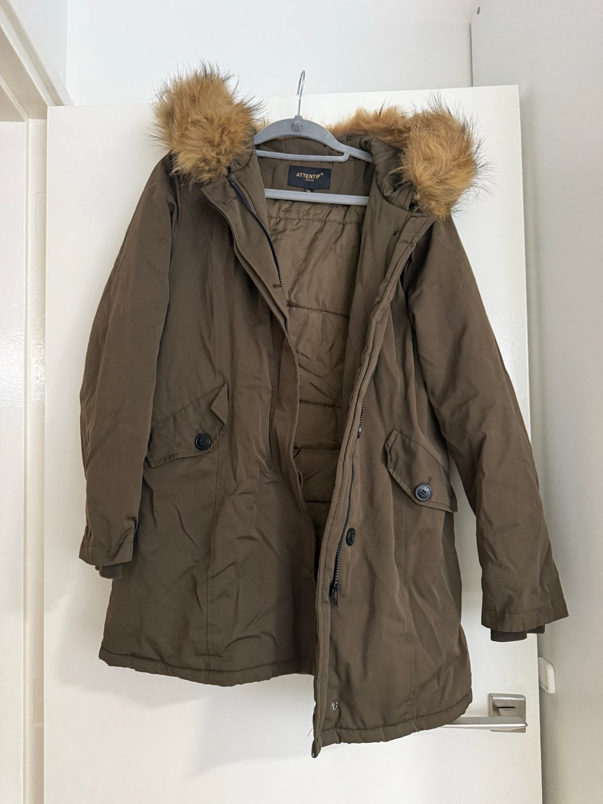 Attentif Paris winterjas met bontkraag, maat 38, Kleding | Dames, Ophalen of Verzenden, Zo goed als nieuw, Maat 38/40 (M), Groen