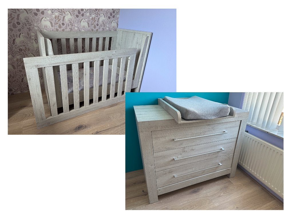 Mooi ledikant (meegroeibed tot eenpersoonsbed) en commode, Kinderen en Baby's, Kinderkamer | Complete kinderkamers, Ophalen, Zo goed als nieuw