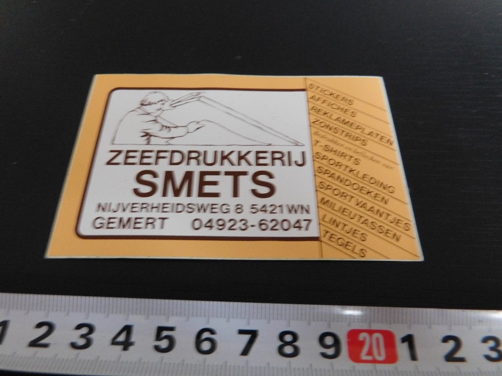 sticker gemert zeefdrukkerij SMETS nijverheidsweg 8, Ophalen, Zo goed als nieuw