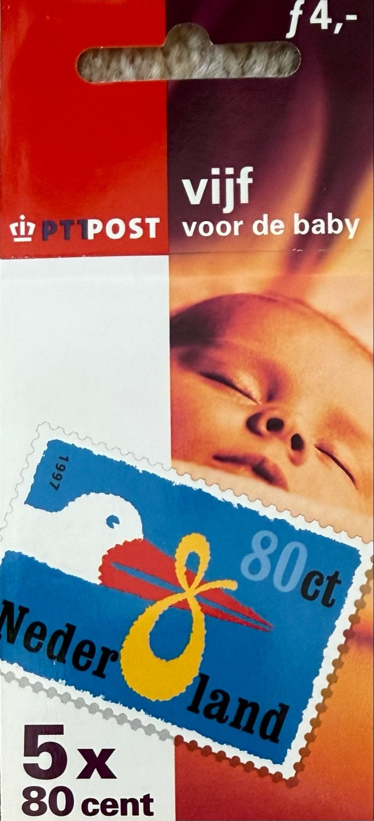 Postfris PTT Post velletje "Vijf voor de baby" (1997), Ophalen of Verzenden, Na 1940, Postfris
