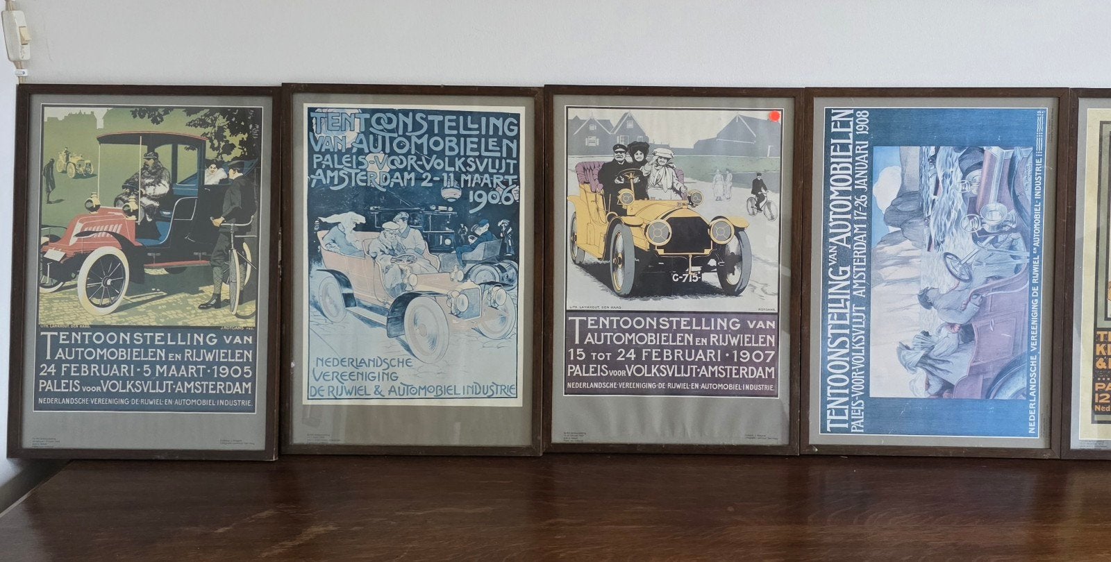 5 ingelijste autoposters - Tentoonstelling Automobielen, Antiek en Kunst, Ophalen
