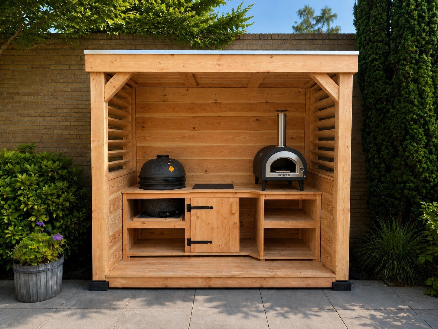 Luxe Houten Buitenkeuken met Overkapping, Tuin en Terras, Buitenkeukens, Houtskool, Verzenden, Nieuw, Borretti