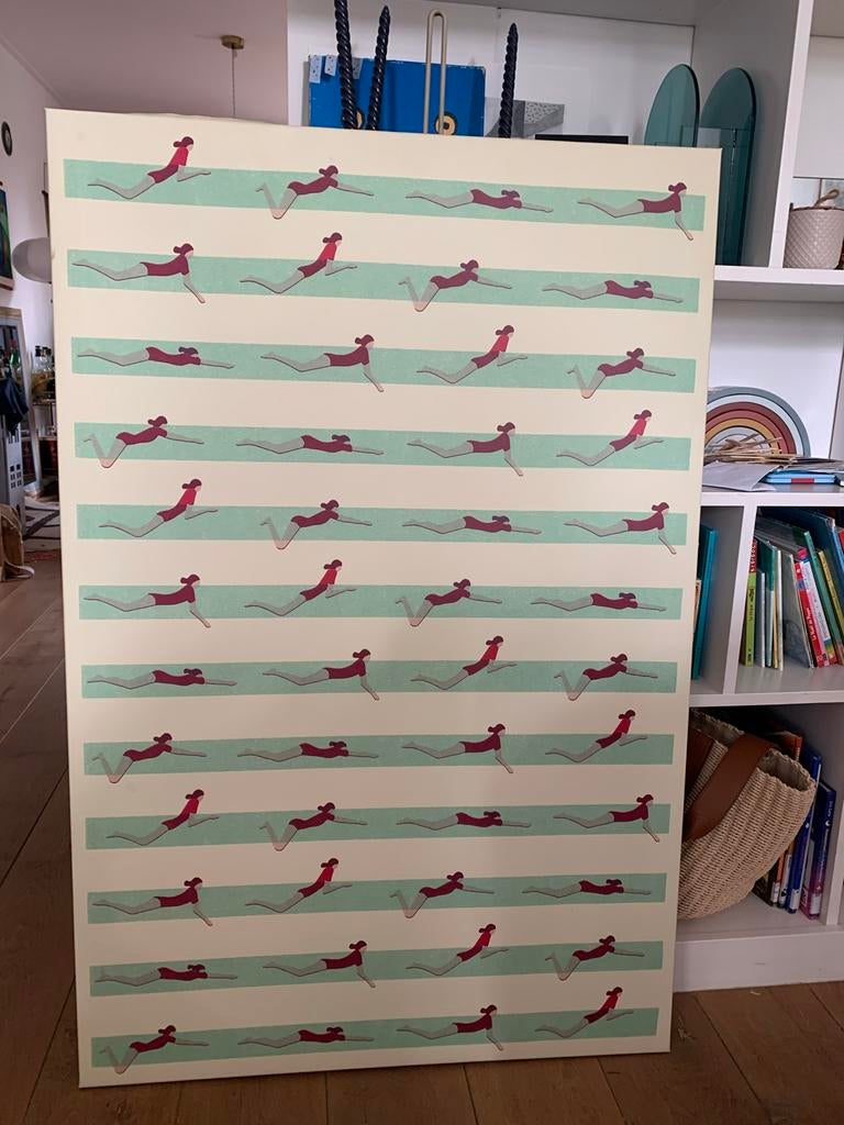 Ikea schilderij zwemmers 78x118cm, Ophalen, Gebruikt, Schilderij, 75 tot 100 cm