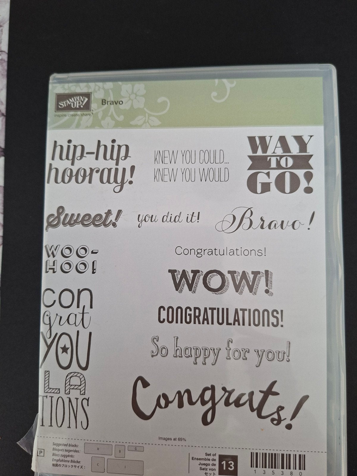 Stampin' Up! Clearstamps 'Bravo' - Felicitatie Teksten, Ophalen of Verzenden, Zo goed als nieuw, Clearstamp