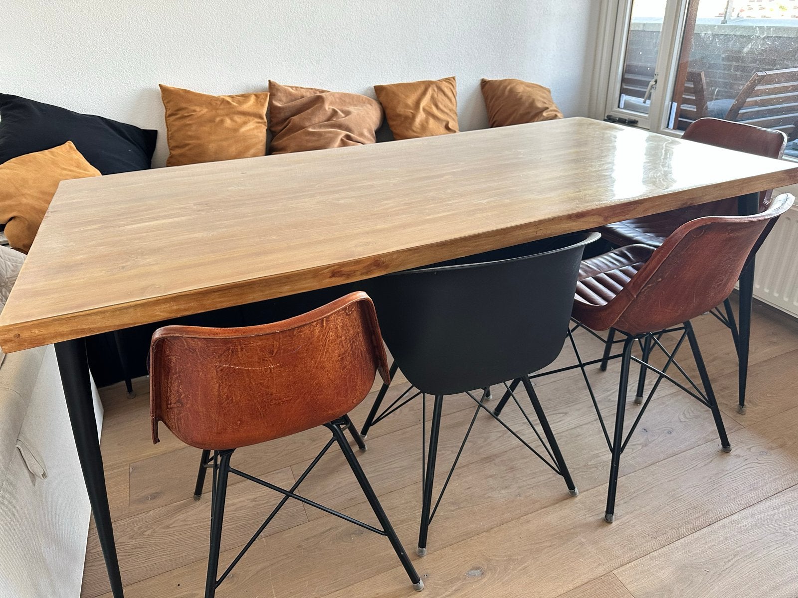 Massieve Teakhouten Eettafel (180x90x77 cm), Ophalen, Teakhout, 50 tot 100 cm, Zo goed als nieuw