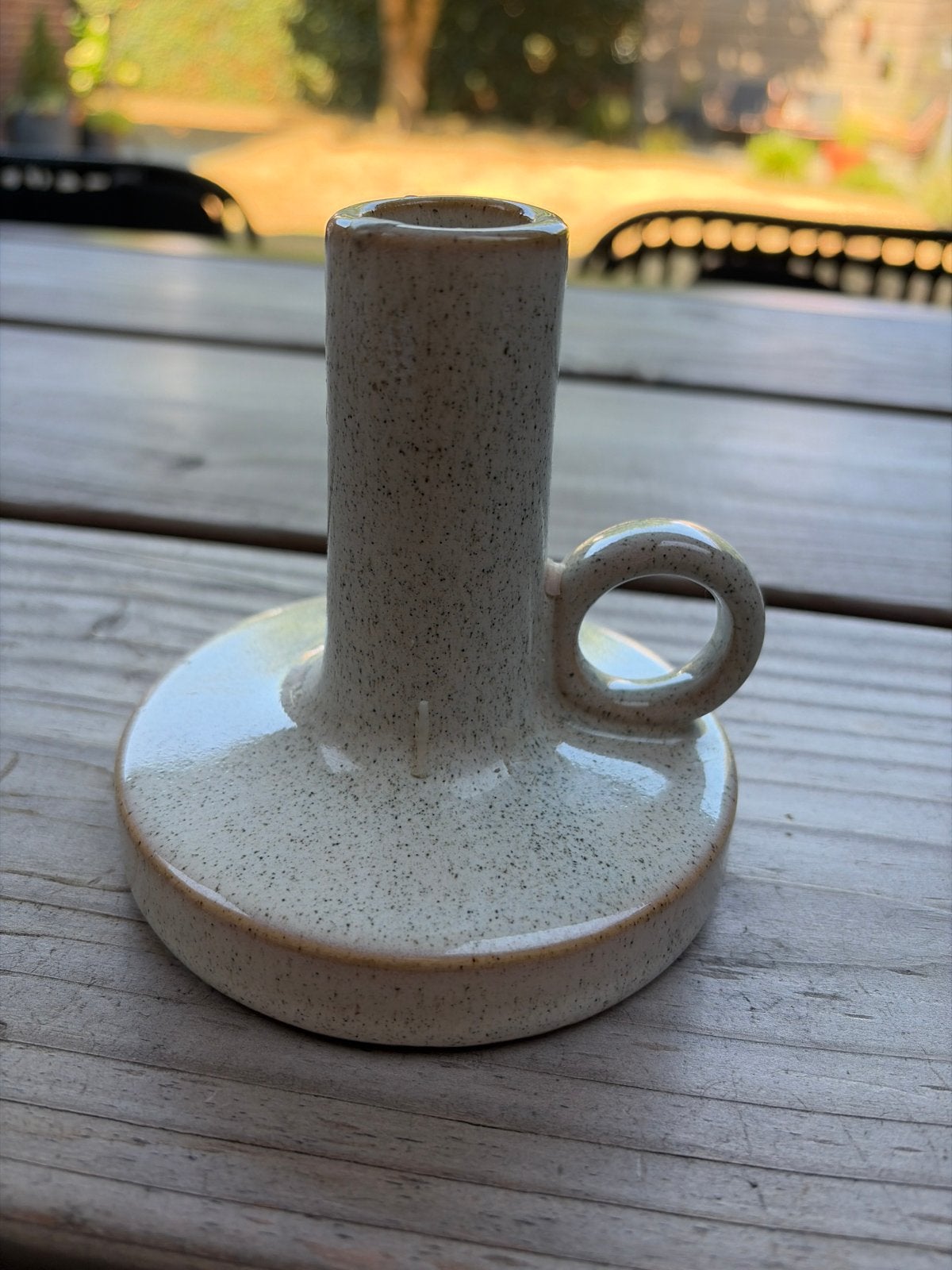 Madam Stoltz keramiek Kandelaar - Crème/Beige met spikkels, Overige merken, Ophalen of Verzenden, Zo goed als nieuw, Crème