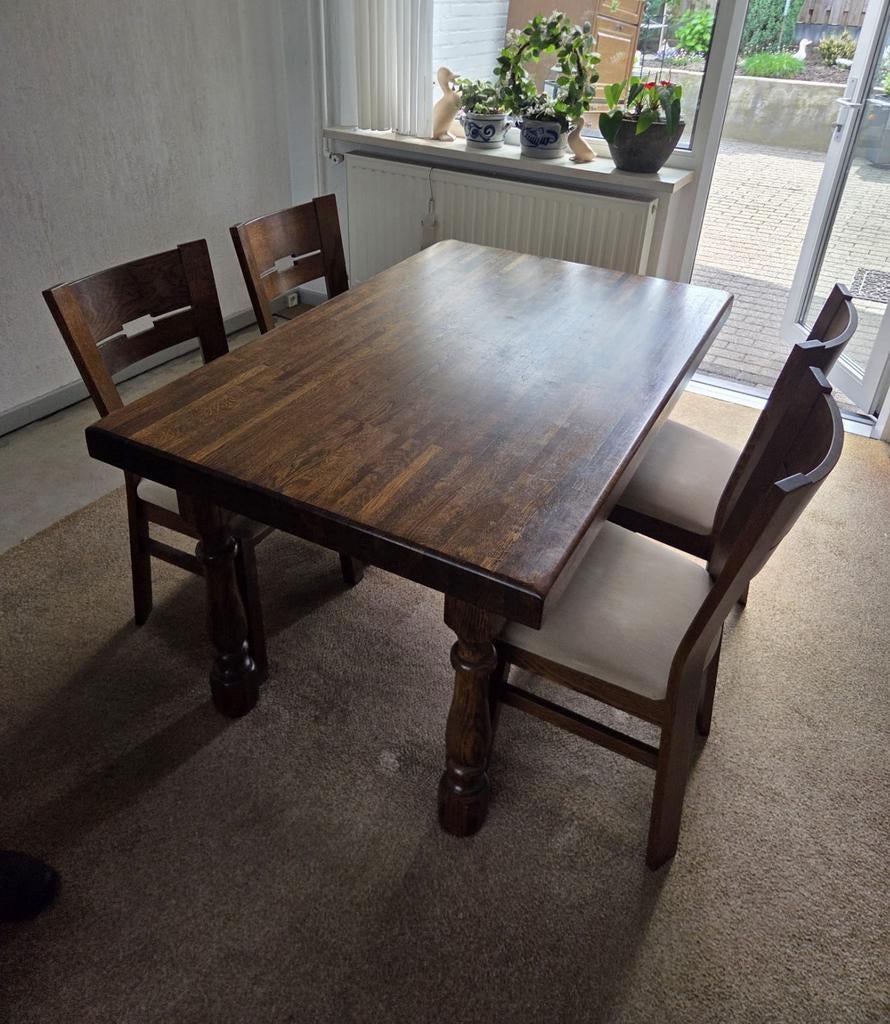 Eiken eetkamertafel met 4 stoelen - 140x90x77cm, Huis en Inrichting, Tafels | Eettafels, Gebruikt, 100 tot 150 cm, Eikenhout, Vier personen