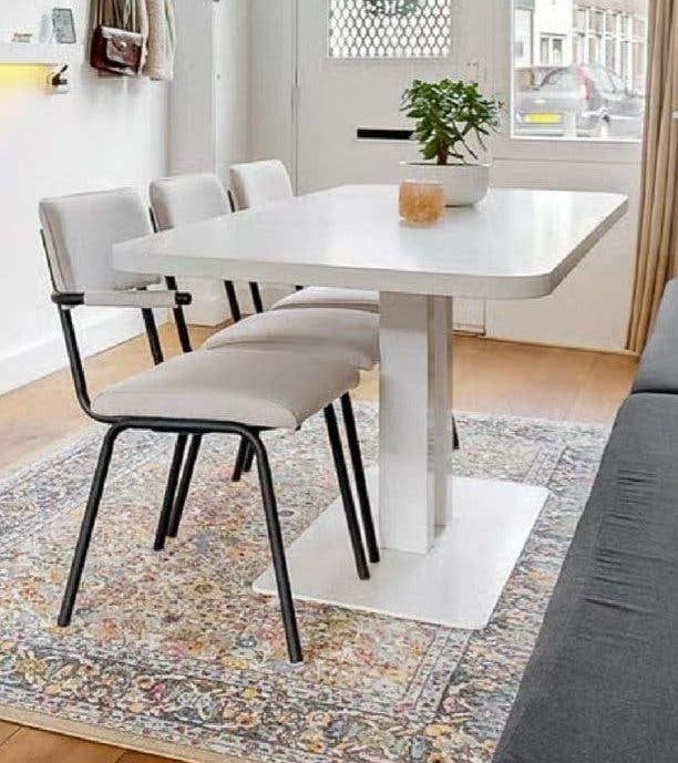 Witte design eettafel met dubbele tafelpoot (180x80 cm), Ophalen, Overige materialen, Gebruikt, 50 tot 100 cm