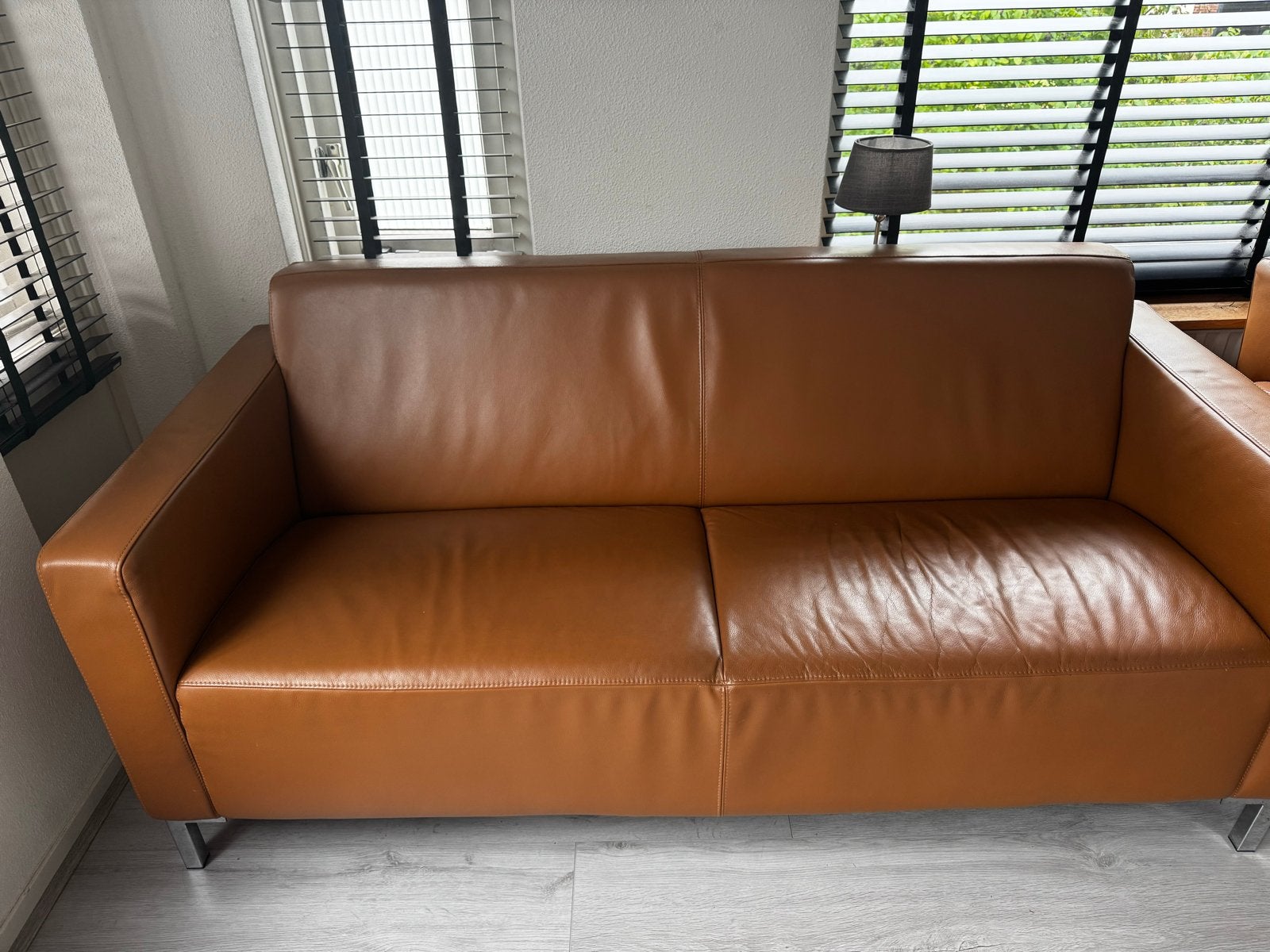 Leren Montel bank en fauteuils - Cognacbruin, Ophalen, Gebruikt, 150 tot 200 cm, Tweepersoons