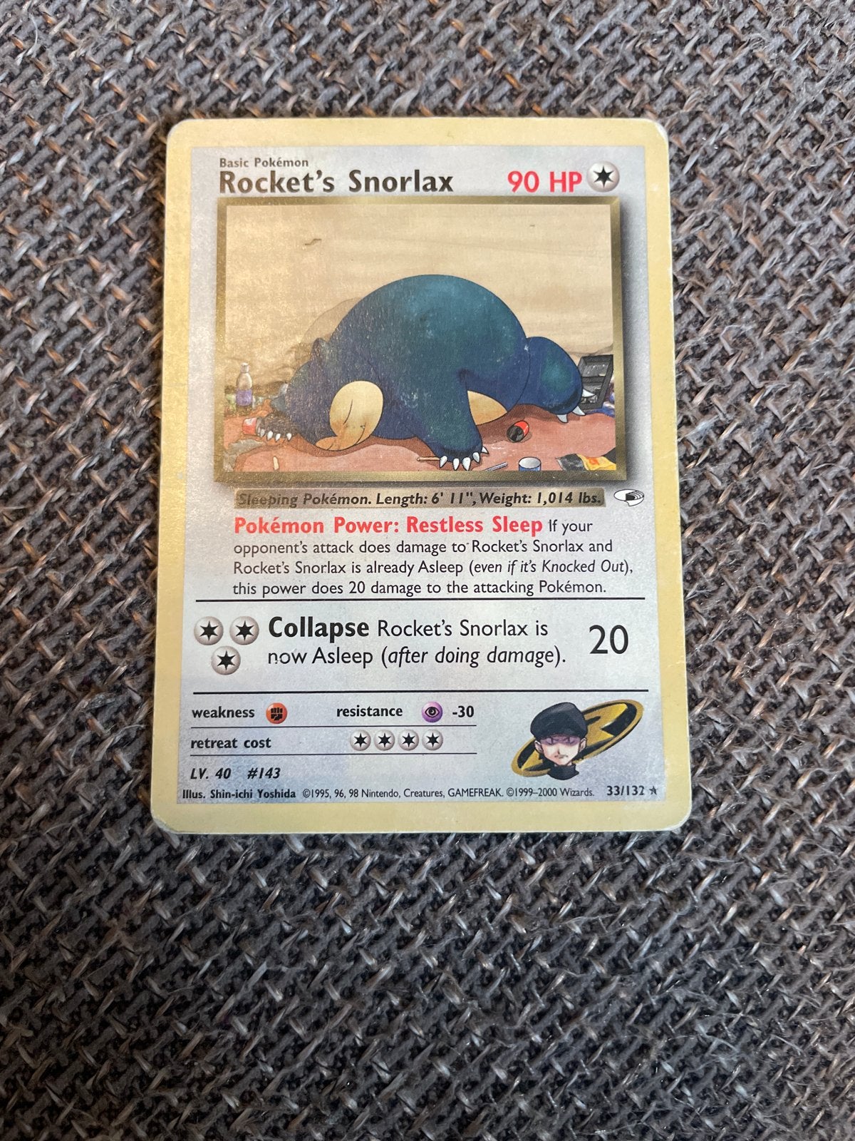 Pokémon Kaart: Rocket's Snorlax (Basic Pokémon, 90 HP), Ophalen of Verzenden, Gebruikt, Losse kaart