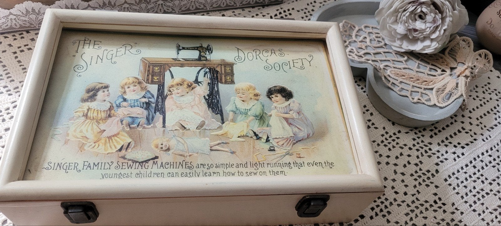 Sfeervolle Brocante  vintage  Houten knutsel/kistje met Sin, Ophalen of Verzenden