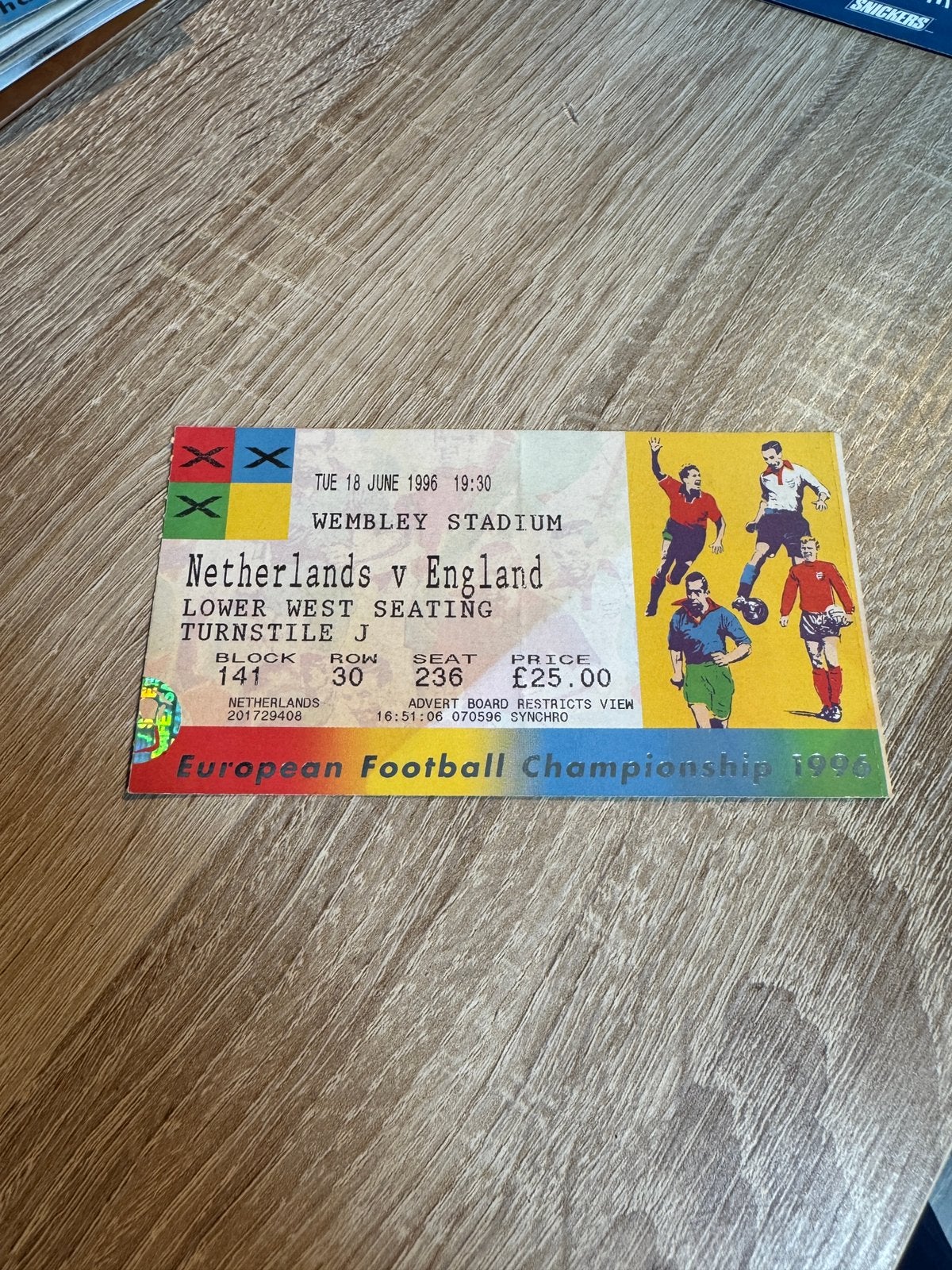 EK96 Nederland - Engeland Ticket, Ophalen of Verzenden, Gebruikt, Overige binnenlandse clubs