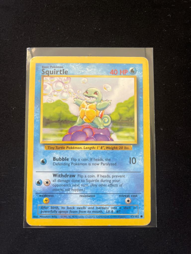 Squirtle 63/102 Base Set Pokémon Kaart, Ophalen of Verzenden, Gebruikt, Losse kaart