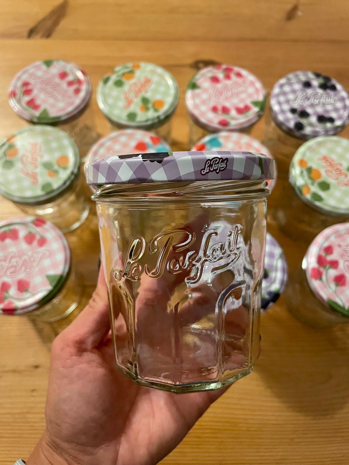 12 Le Parfait weckpotten - perfect voor jam en compote, Glas, Ophalen of Verzenden, Zo goed als nieuw, Voorraadpot