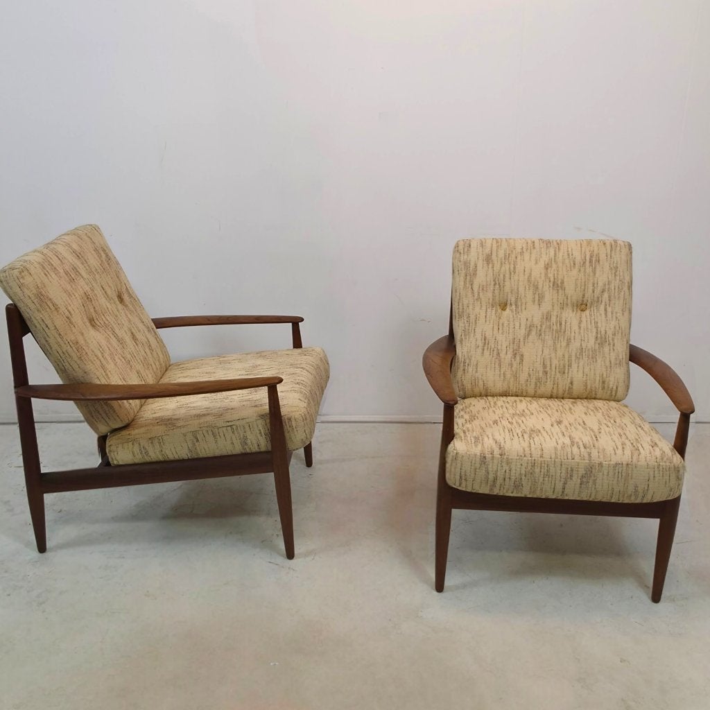2x fauteuil; Grete Jalk FD118 by France & Son Deens 1960's, Huis en Inrichting, Ophalen, Gebruikt, 75 tot 100 cm, Stof