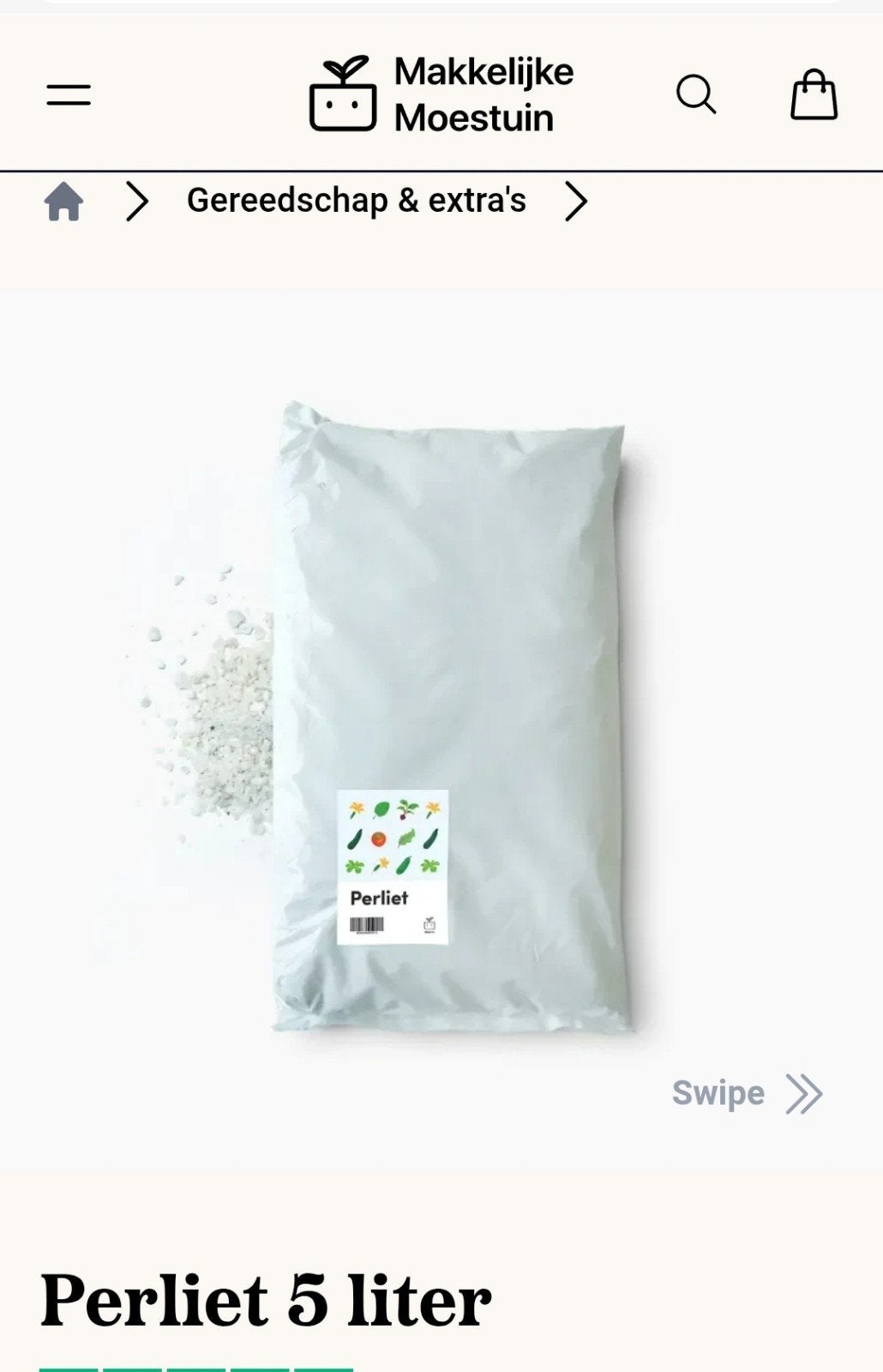 Makkelijke Moestuin Perliet 5 liter - Extra Luchtige MM-mix, Tuin en Terras, Aarde en Mest, Ophalen of Verzenden, Perliet