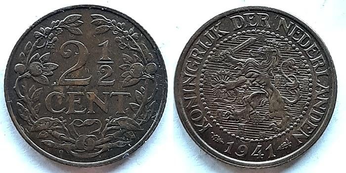 2 ½ cent 1941, Postzegels en Munten, Munten | Nederland, Verzenden, Koningin Wilhelmina, Overige waardes