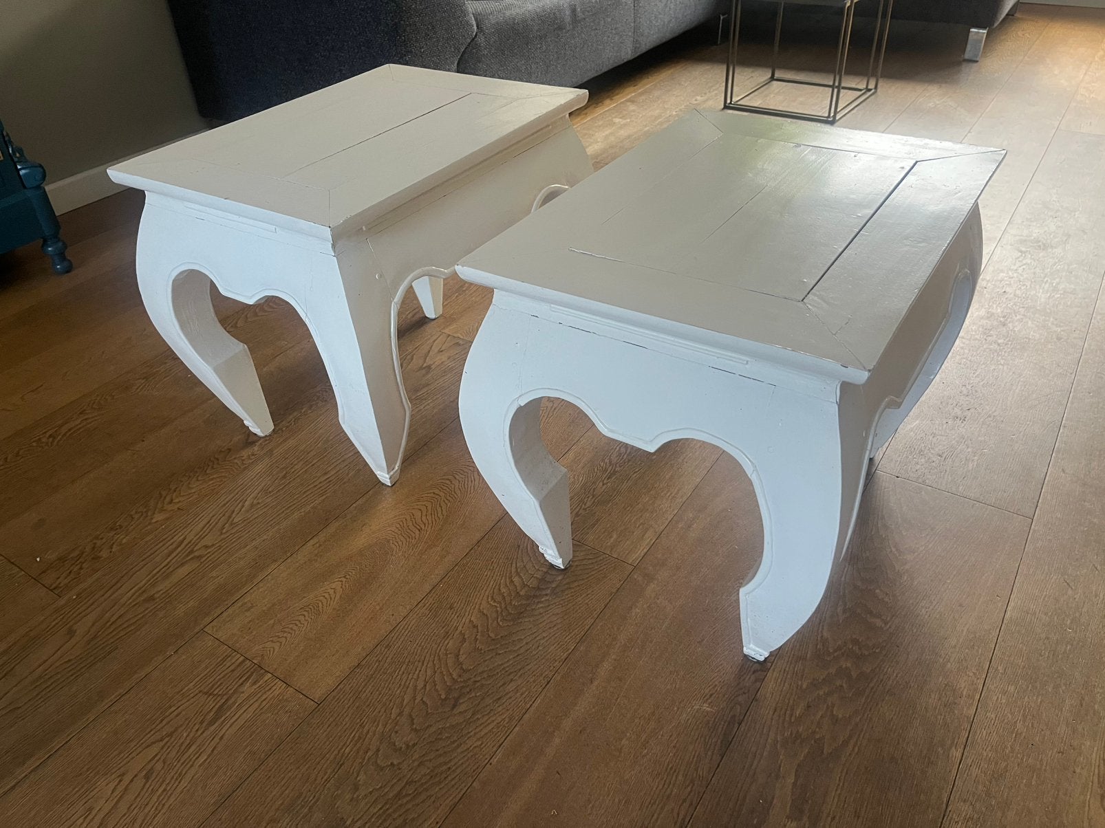 2 mooie brocante nachtkasjes, tafeltjes, bijzettafeltjes, Ophalen, Zo goed als nieuw, Rechthoekig, 50 tot 100 cm