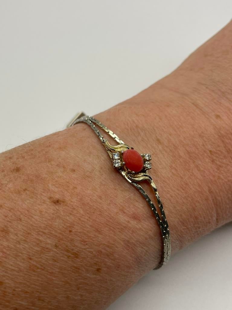 D775 Prachtige zilveren armband bloedkoraal, Ophalen of Verzenden, Zilver, Armband, Met edelsteen