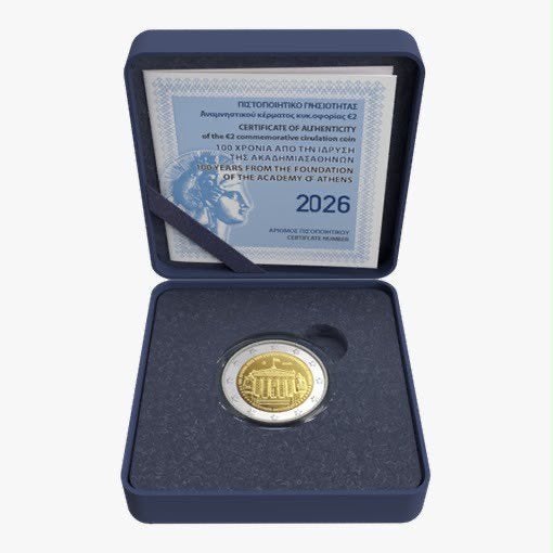 2 euro Griekenland “100 jaar Akademie Athene’’ Proof 2026, Postzegels en Munten, Munten | Europa | Euromunten, Verzenden, Griekenland