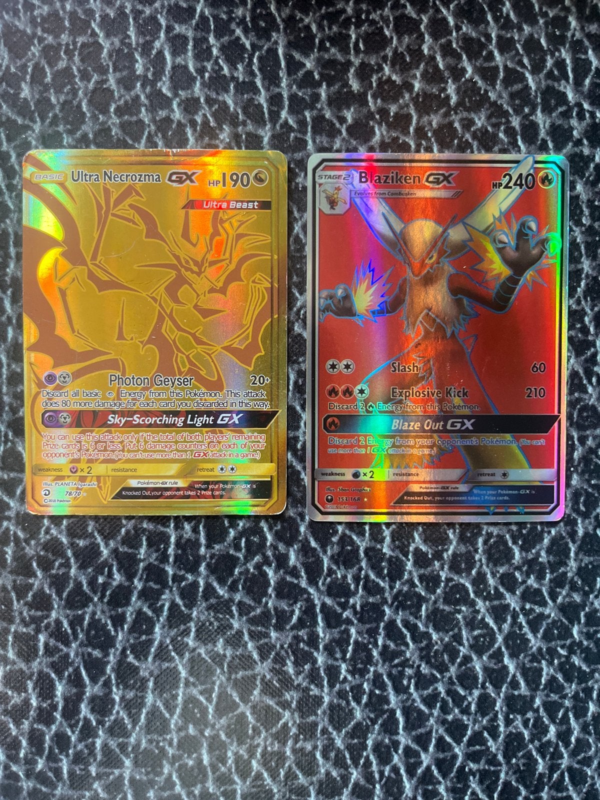 Pokémon kaarten: Ultra Necrozma GX en Blaziken GX, Ophalen of Verzenden, Gebruikt, Meerdere kaarten, Foil