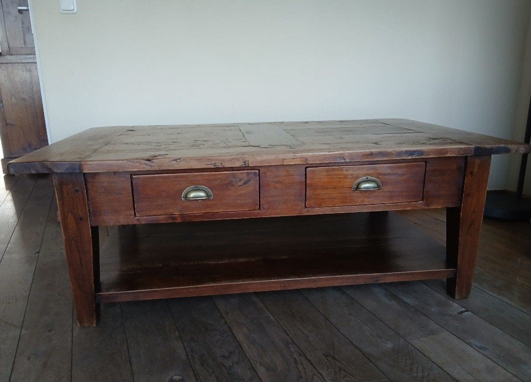 Koloniale Teak Salontafel met Lades - Robuust & Klassiek, Huis en Inrichting, Tafels | Salontafels, Ophalen