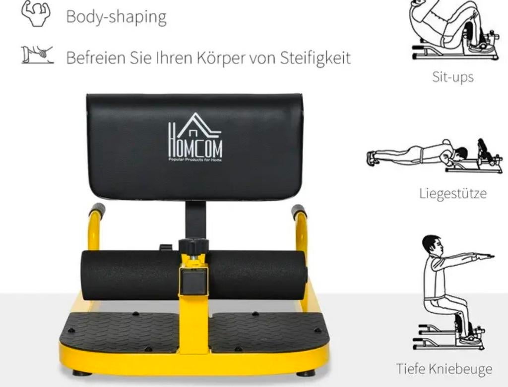 Sissy squat/ squat machine  geel-zwart, Krachtstation, Nieuw, Ophalen of Verzenden, Metaal