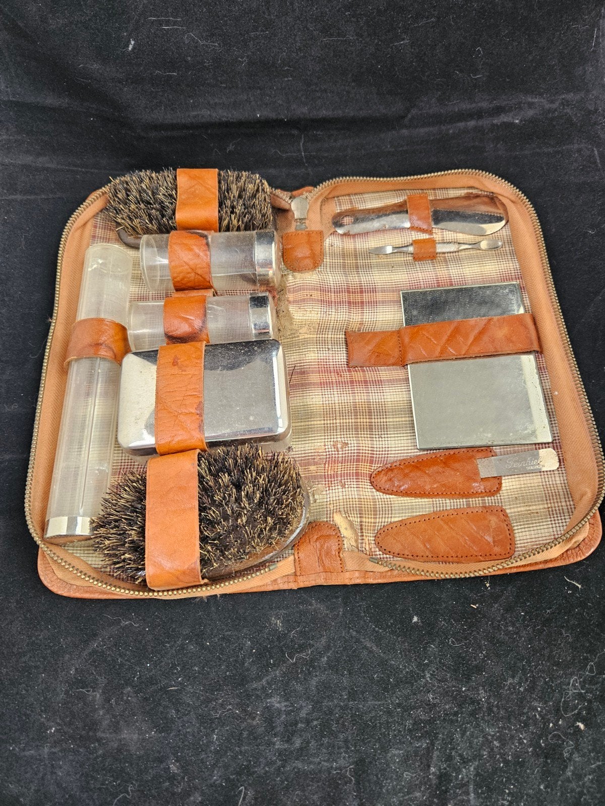 Vintage Leren Reisetui / Verzorgingsset (Jaren '50/'60), Antiek en Kunst, Ophalen of Verzenden
