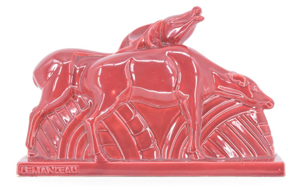 Origineel Art Deco Sculptuur Herten Charles Lemanceau, Antiek en Kunst, Gemerkt, Art deco, Rood, Ophalen of Verzenden