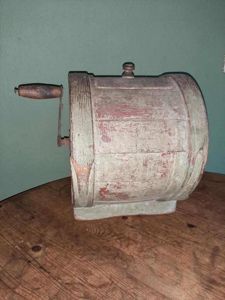 Antieke houten boterkarn met zwengel, Ophalen of Verzenden