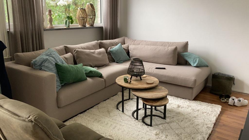 Comfortabele Hoekbank - Grijs/Beige, Ophalen, 250 tot 300 cm, Gebruikt, 100 tot 125 cm