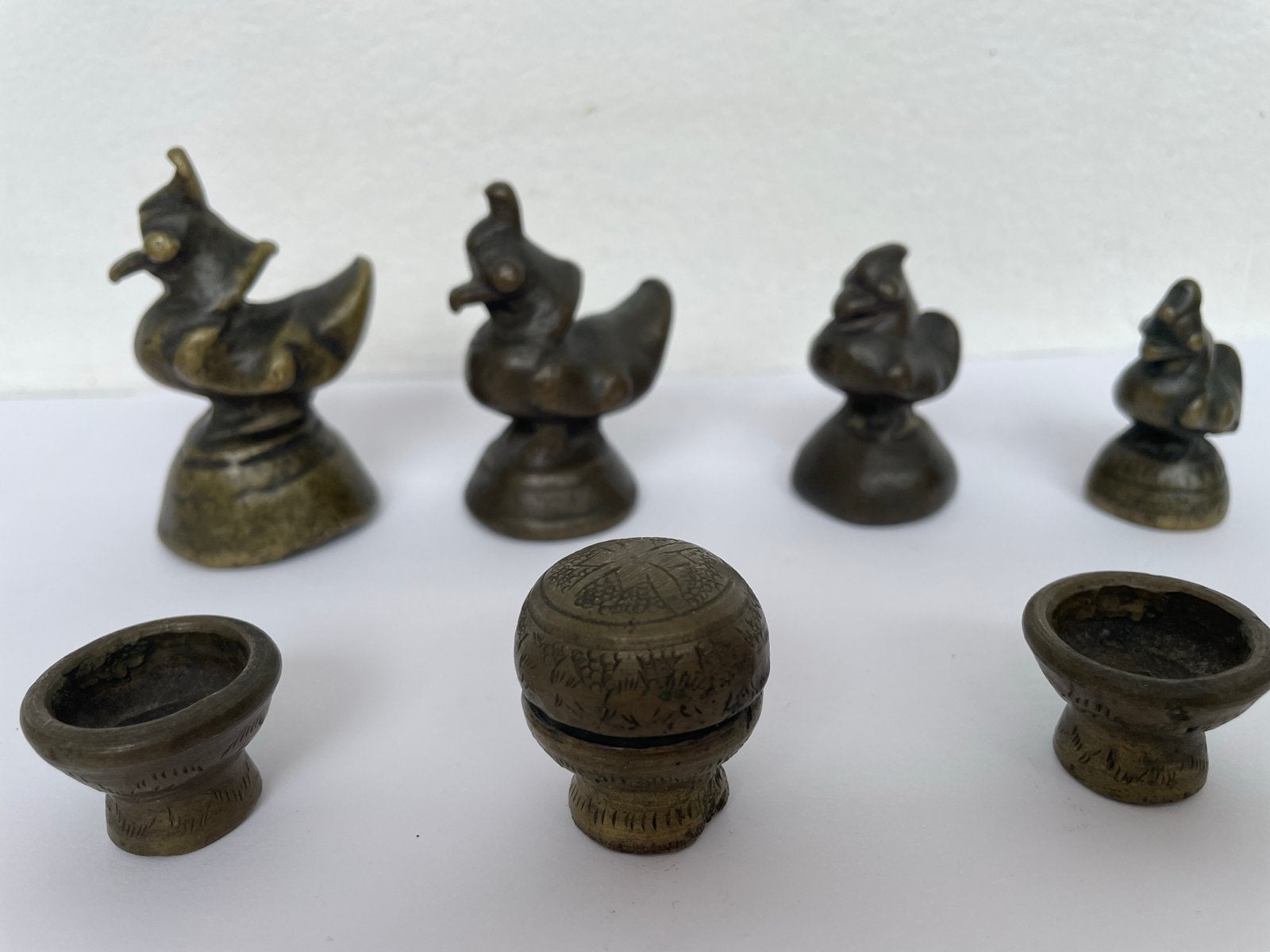 Set van 7 antieke bronzen gewichten in de vorm van eenden, Ophalen of Verzenden