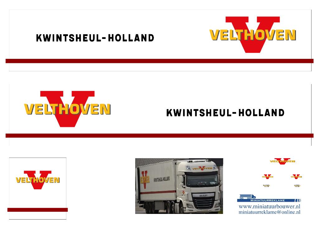 Vrachtauto decal 1:50 Velthoven Kwintsheul, Hobby en Vrije tijd, Modelauto's | 1:50, Verzenden, Nieuw, Bus of Vrachtwagen, Overige merken