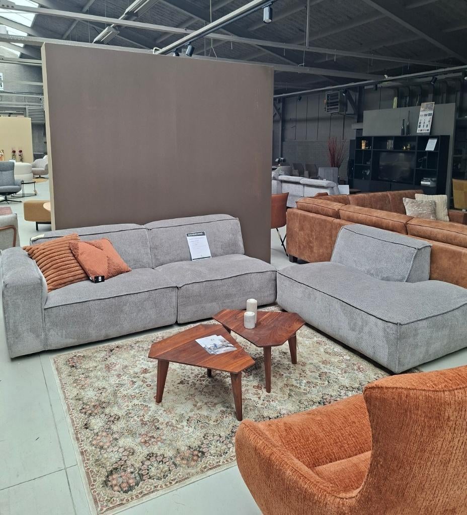 Square elementen bank in stof Morgan nu €999,-, Huis en Inrichting, Banken | Bankstellen, Ophalen, Rechte bank, Stof, Vierpersoons of meer