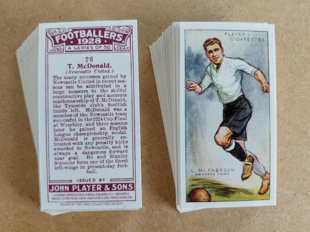 Footballers 1928 complete set 50 cigarette cards REPRO 1996, Ophalen, Zo goed als nieuw, Buitenlandse clubs, Poster, Plaatje of Sticker