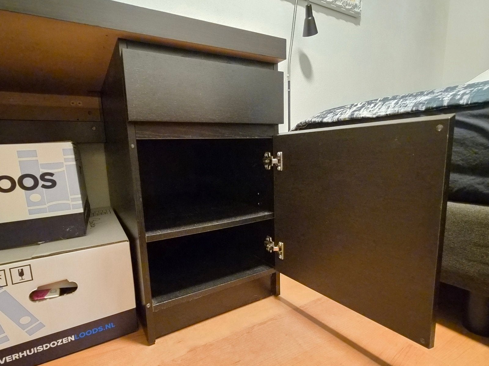 Zwart IKEA bureau met lade en kastje, 140x73 cm, Ophalen of Verzenden