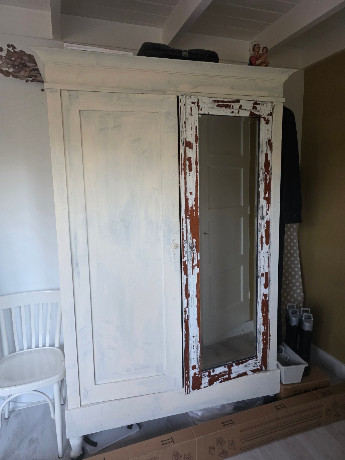 Antieke kledingkast met spiegeldeur, Huis en Inrichting, Gebruikt, 100 tot 150 cm, Overige houtsoorten, Ophalen of Verzenden