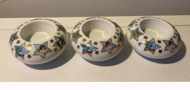 3xWaxinelichthouder Arzberg.Met sterren/kerstplaatjesD7,5 cm, Ophalen of Verzenden, Zo goed als nieuw, Overige materialen, Kandelaar