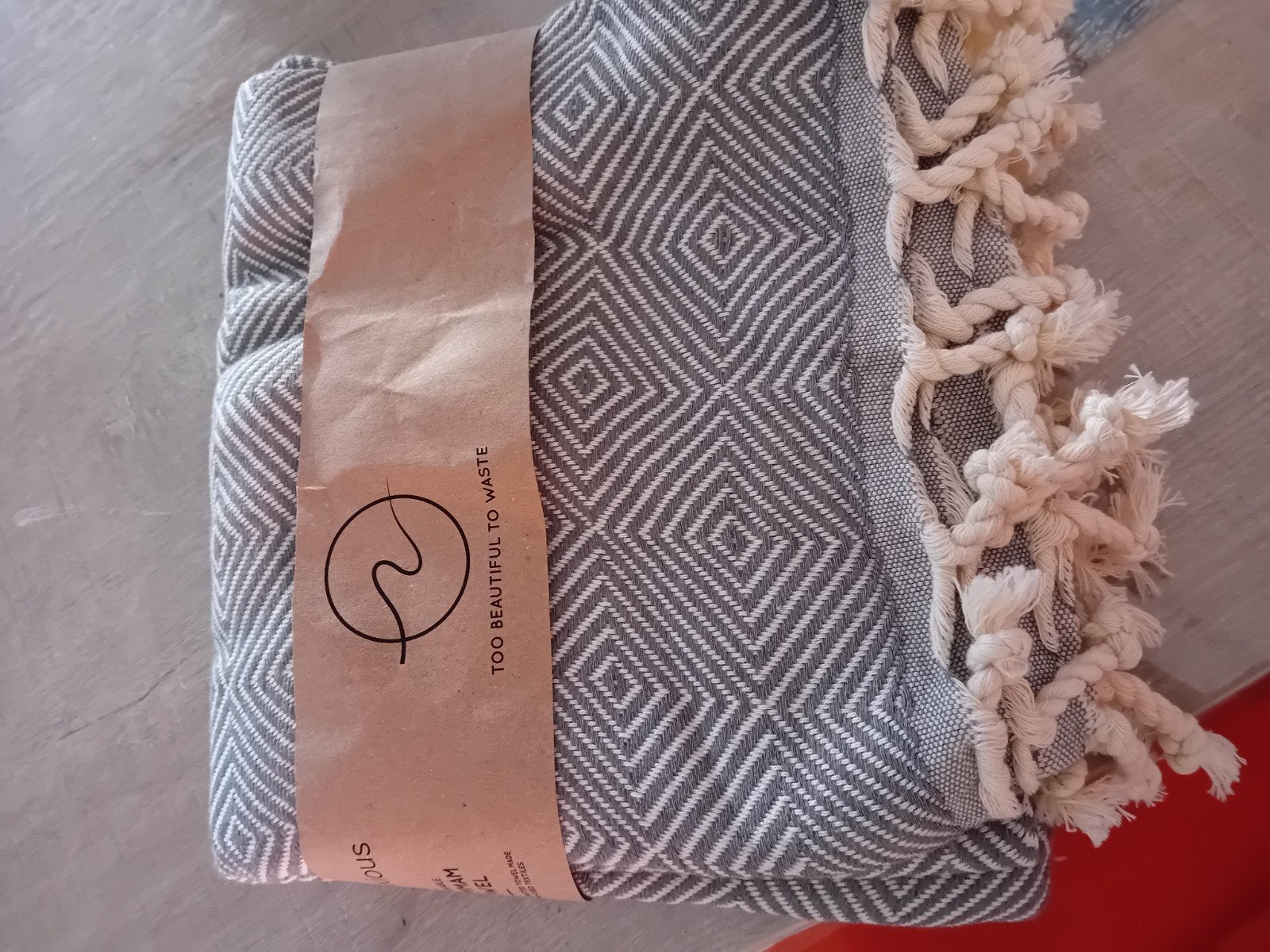 Oxious Duurzaam Hamamdoek - Grijs/Wit Gerecycled Textiel, Overige merken, Badlaken, Nieuw, Ophalen of Verzenden