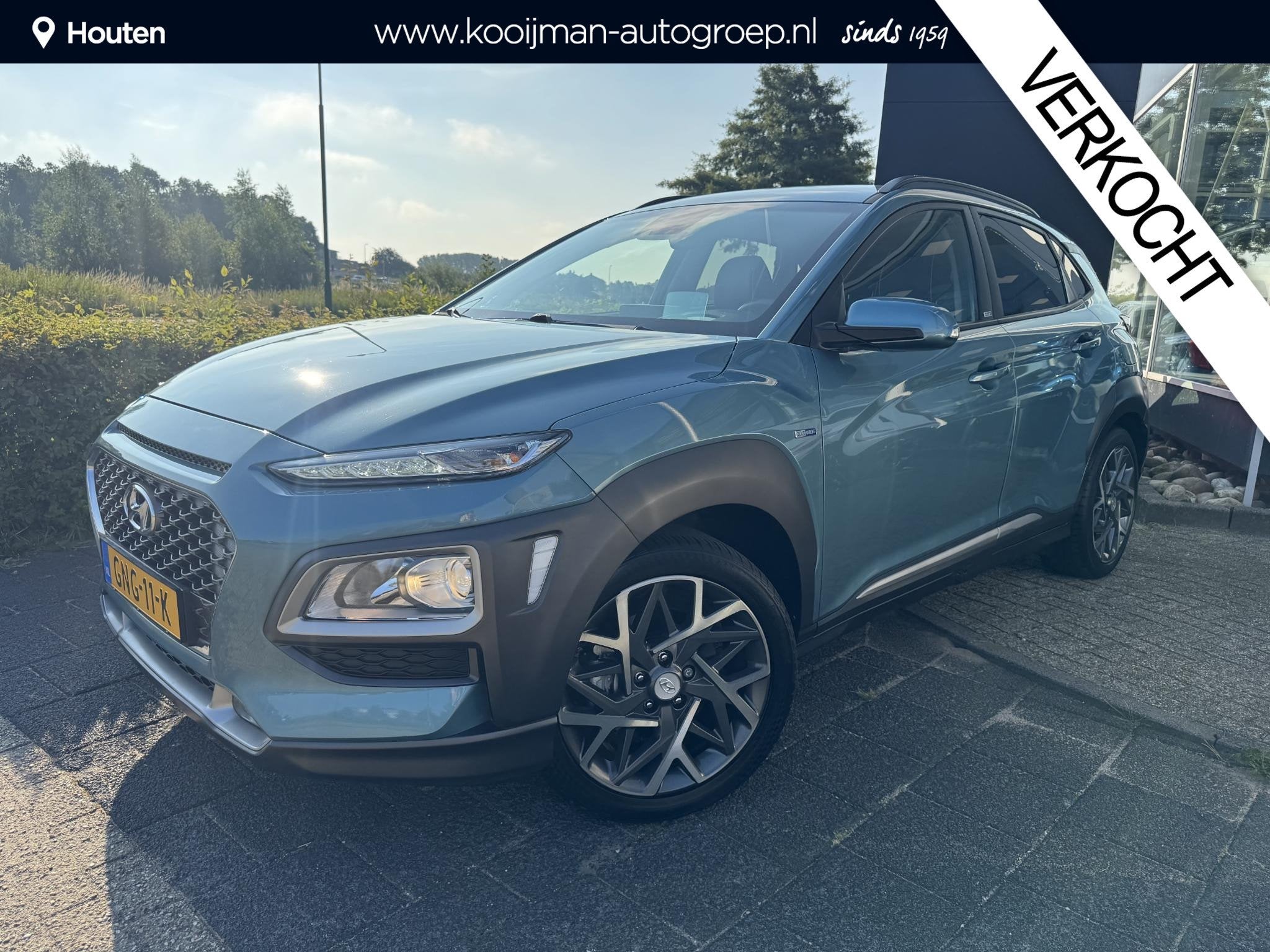 Hyundai Kona 1.6 GDI HEV Premium Sky Dodehoekdetectie, Keyle, Automaat, 1580 cc, Blauw, Hybride Elektrisch/Benzine