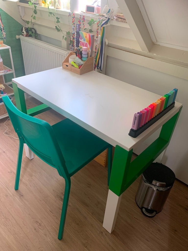 Ikea Pahl kinderbureau verstelbaar inclusief stoel-wit/groen, Ophalen, 128 cm, In hoogte verstelbaar, Zo goed als nieuw