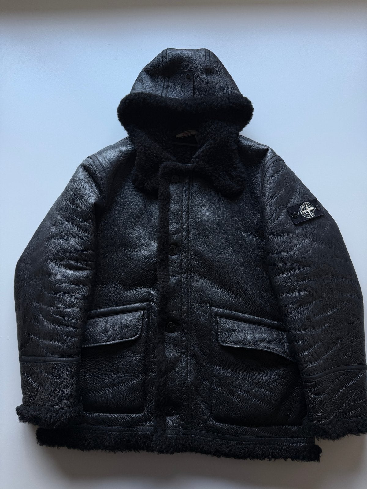 Stone Island x Supreme Handpainted Sheepskin Jas Zwart XL, Kleding | Heren, Ophalen of Verzenden, Zo goed als nieuw, Maat 56/58 (XL)