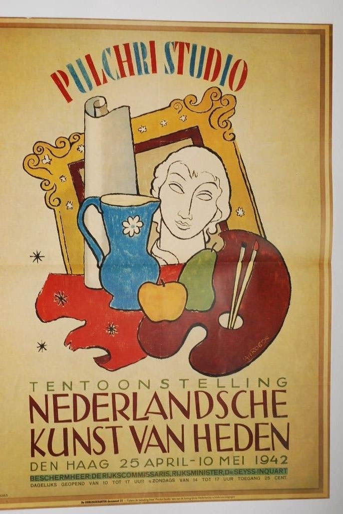 Affiche Pulchri Studio kunst in de oorlog - herdruk poster, Zo goed als nieuw, Verzenden, Amsterdam, Nederland