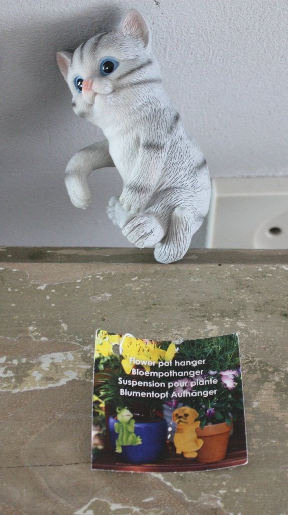 nieuwe bloempot hanger grijze kat, Ophalen of Verzenden, Nieuw