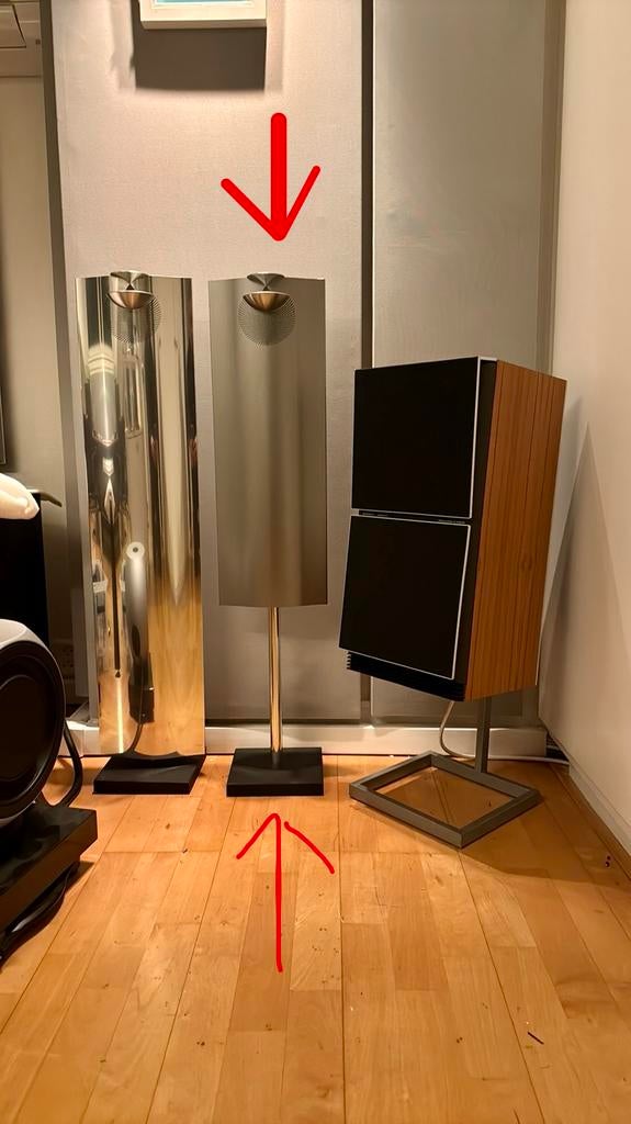 B&O Beolab 12-2 mat grijs op hoge stands, Audio, Tv en Foto, Luidsprekers, Zo goed als nieuw, 120 watt of meer, Front, Rear of Stereo speakers