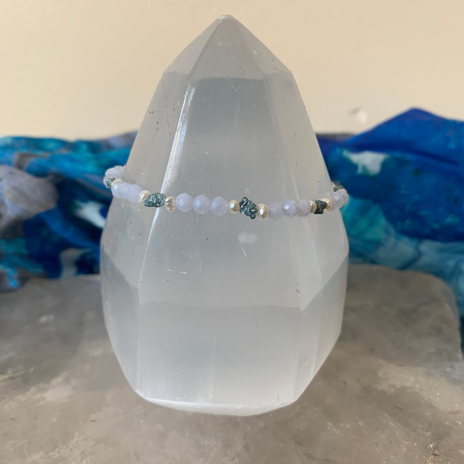 Chalcedoon diamant ruw vertrouwen beschermt magie uniek, Met bedels of kralen, Blauw, Magnolia11, Nieuw